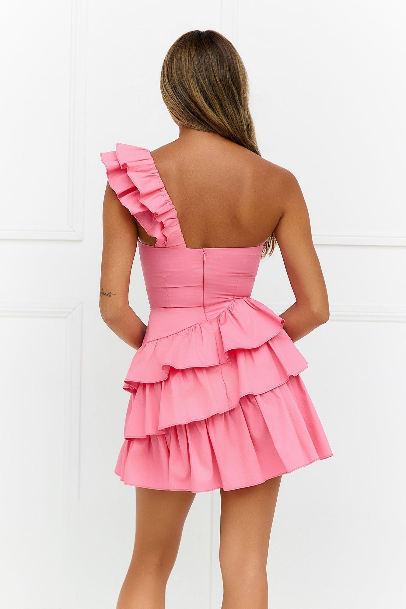 Precious Time One Shoulder Mini Dress Pink Product Image