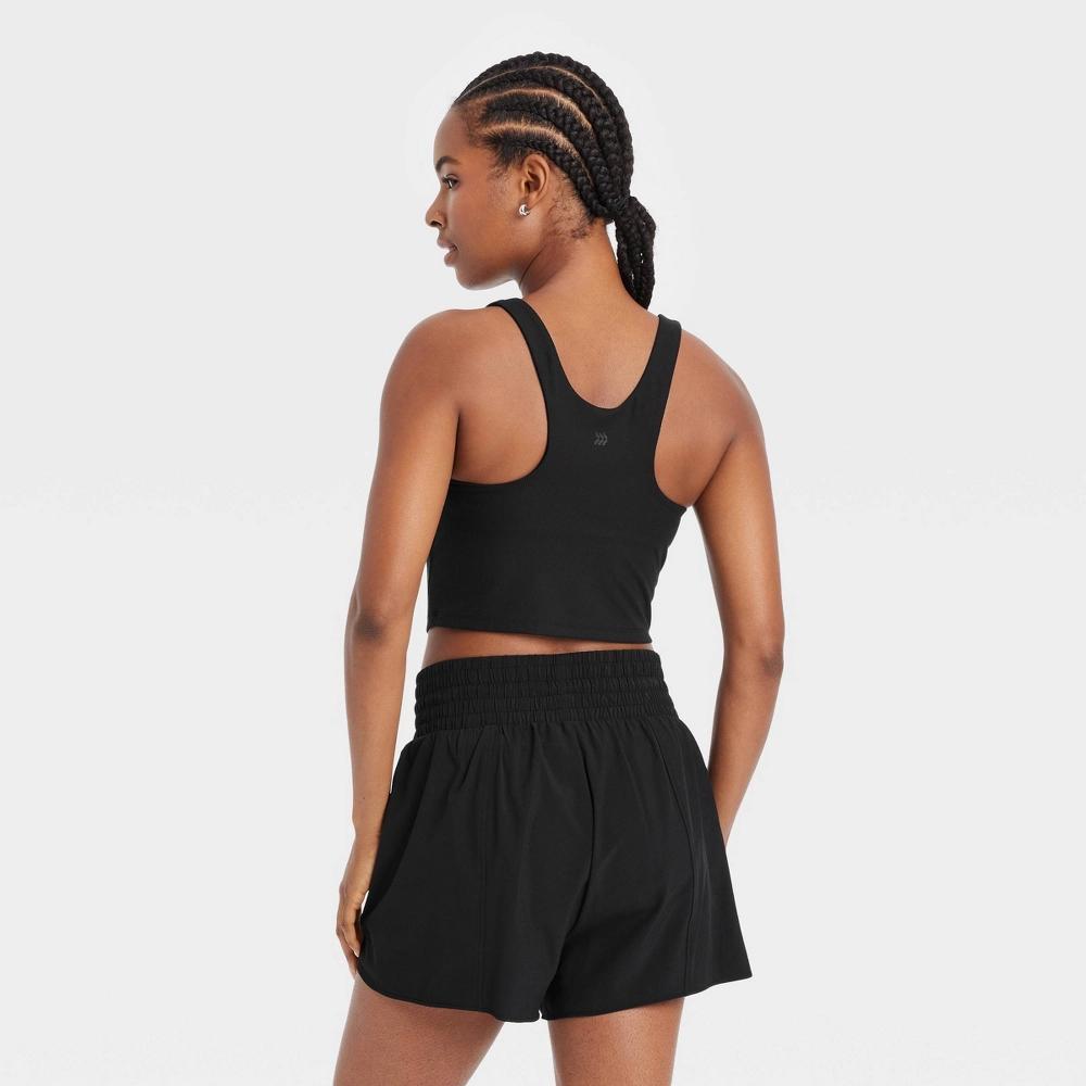 Womens Everyday Soft Light Support Rib Squareneck Cropped Sports Bra - All In Motion Black XS: Moisture Wicking, Removable Cups Product Image