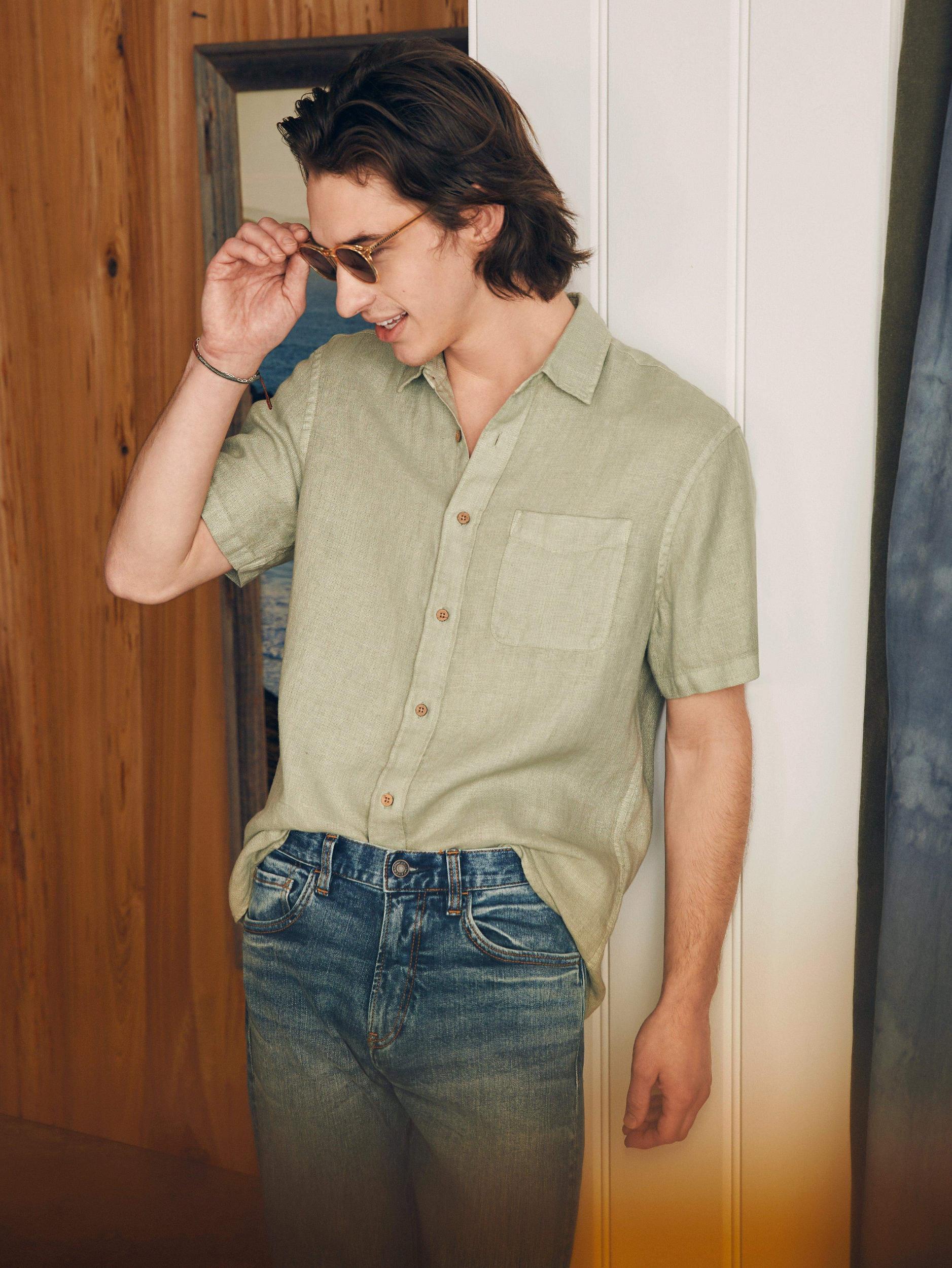 Short-Sleeve Palma Linen Shirt - Canyon Olive Basketweave Male Product Image