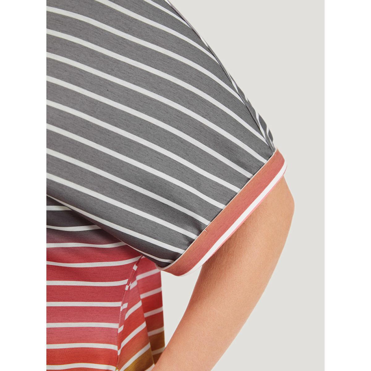 Plus Size Striped Contrast Roll Pocket Dolman Sleeve Dress Multicolor Women Casual Plain Round Neck Short sleeve Curvy Knee Dress BloomChic 18-20/2X Product Image
