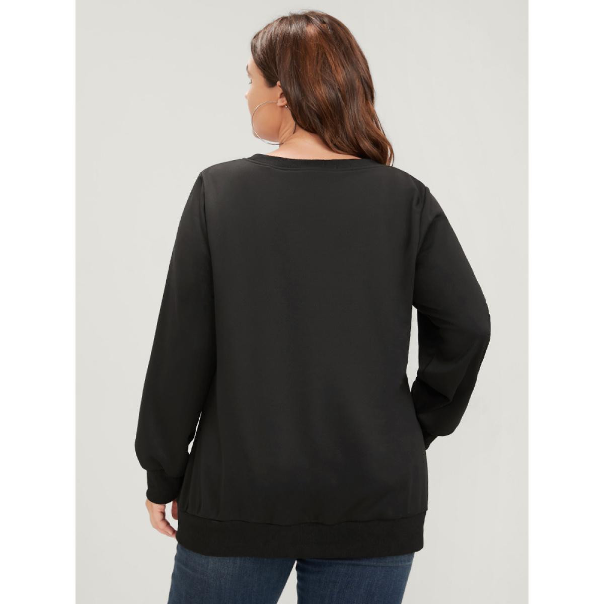 Plus Size Letter Print Drop Shoulder Sweatshirt Women Black Casual Printed Round Neck Dailywear Sweatshirts BloomChic 22-24/3X Product Image