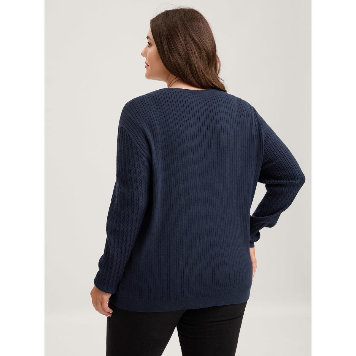 Plus Size Supersoft Cable Knit Button Solid Cardigan Midnight Women Loose Long Sleeve Everyday-Casual Cardigans BloomChic 14-16/1X Product Image