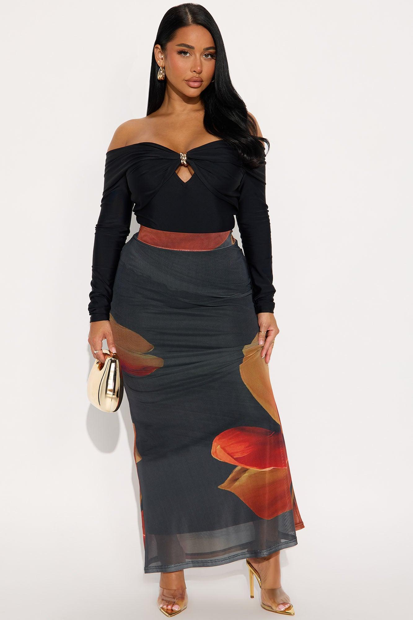 Sylvie Long Sleeve Off Shoulder Bodysuit - Black Product Image