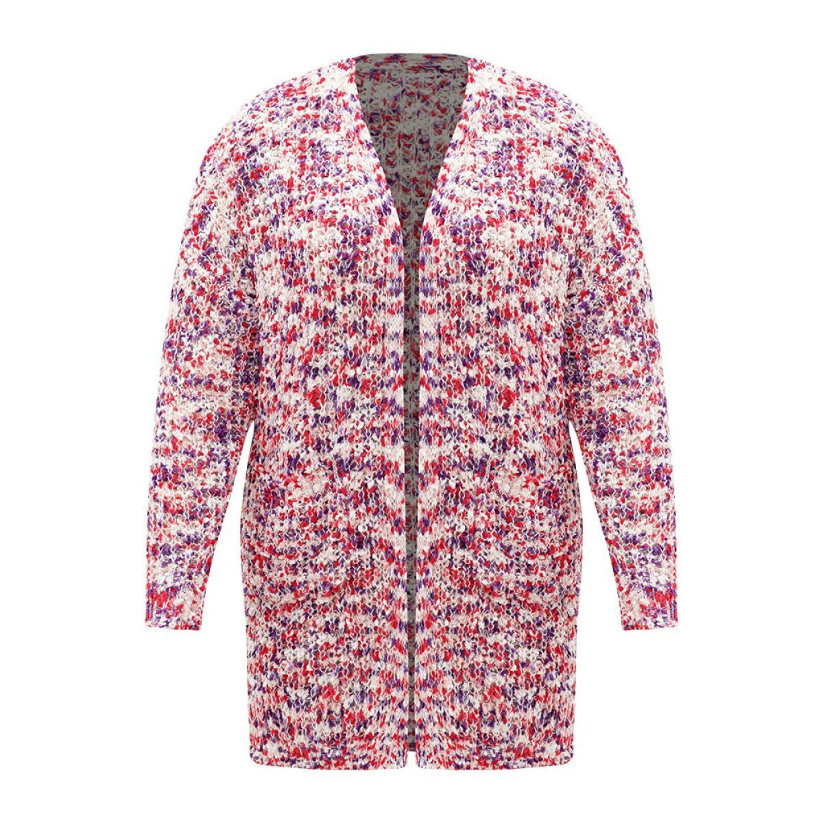 Plus Size Contrast Fuzzy Open Front Patched Pocket Cardigan Multicolor Women Casual Loose Long Sleeve Everyday Cardigans BloomChic 12/L Product Image