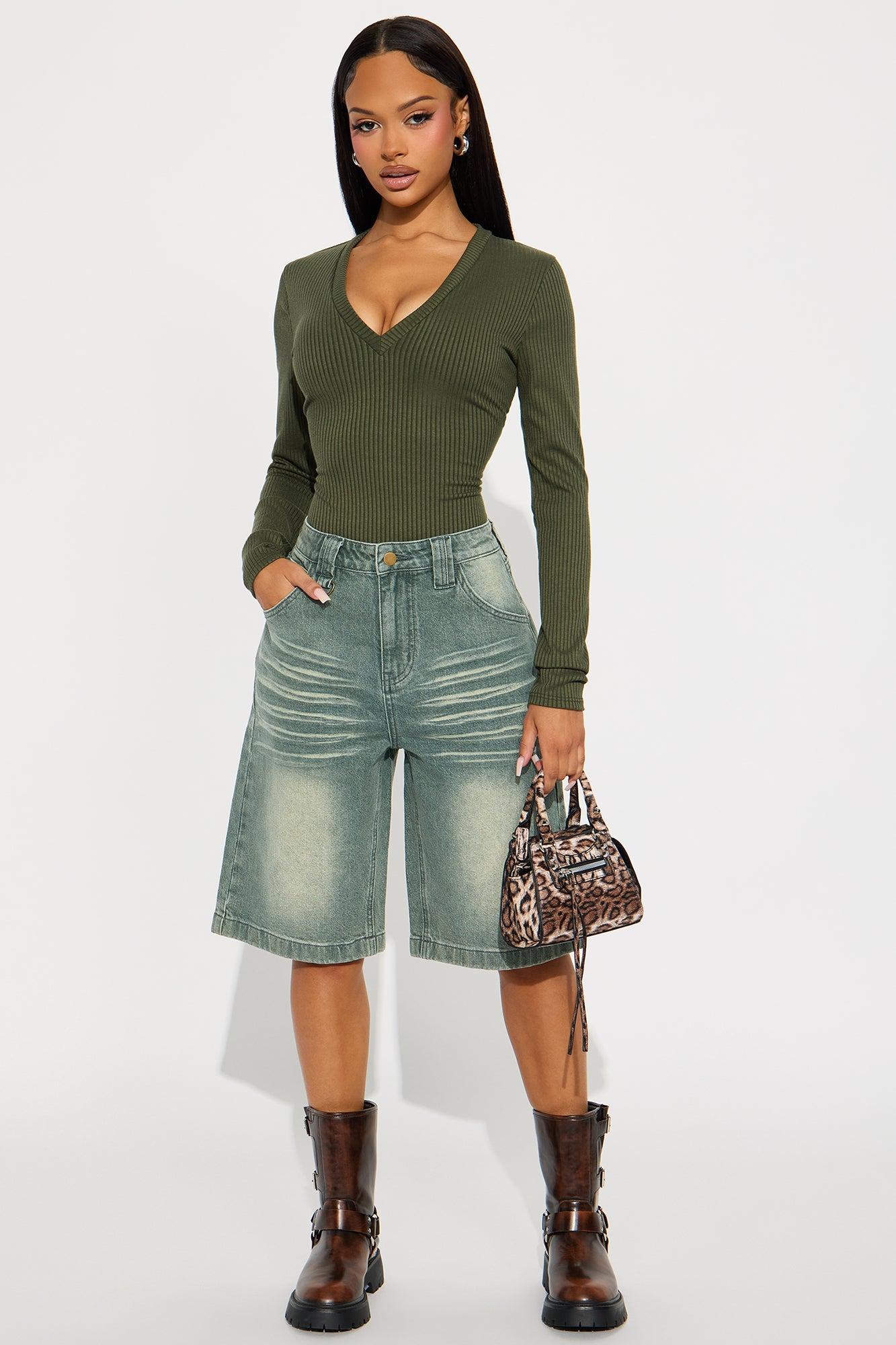 Alora Ribbed Long Sleeve Bodysuit - Olive Product Image