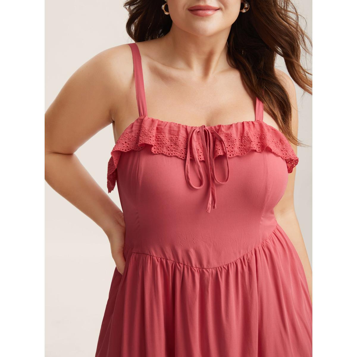 Plus Size Rayon Lace Stretchy-Waist Midi Dress Raspberry Women Non Sleeveless Curvy BloomChic 18-20/2X Product Image
