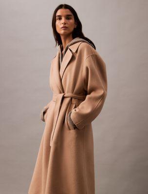 Calvin Klein Women's Double Faced Wool Blend Wrap Coat - Brown - XL Product Image