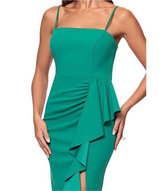 Xscape Scuba Petite Size Ruffle Front Scuba Crepe Dress Product Image