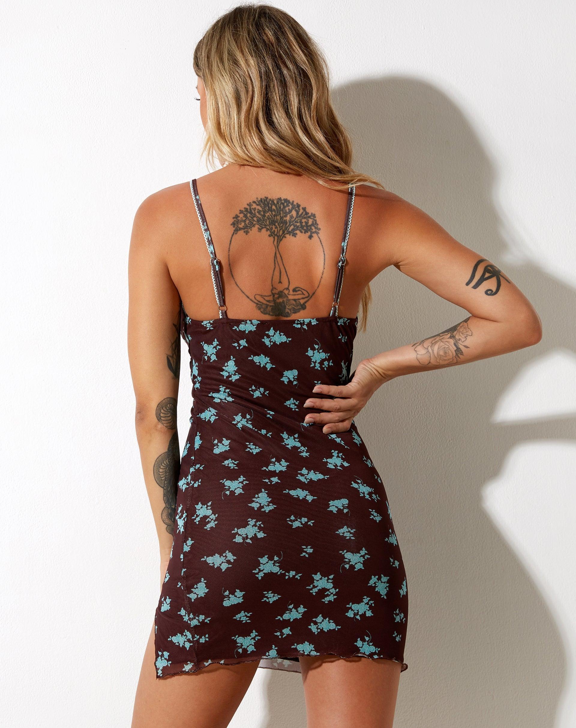 Yakinta Mini Dress in Femme Floral Blue and Brown Product Image