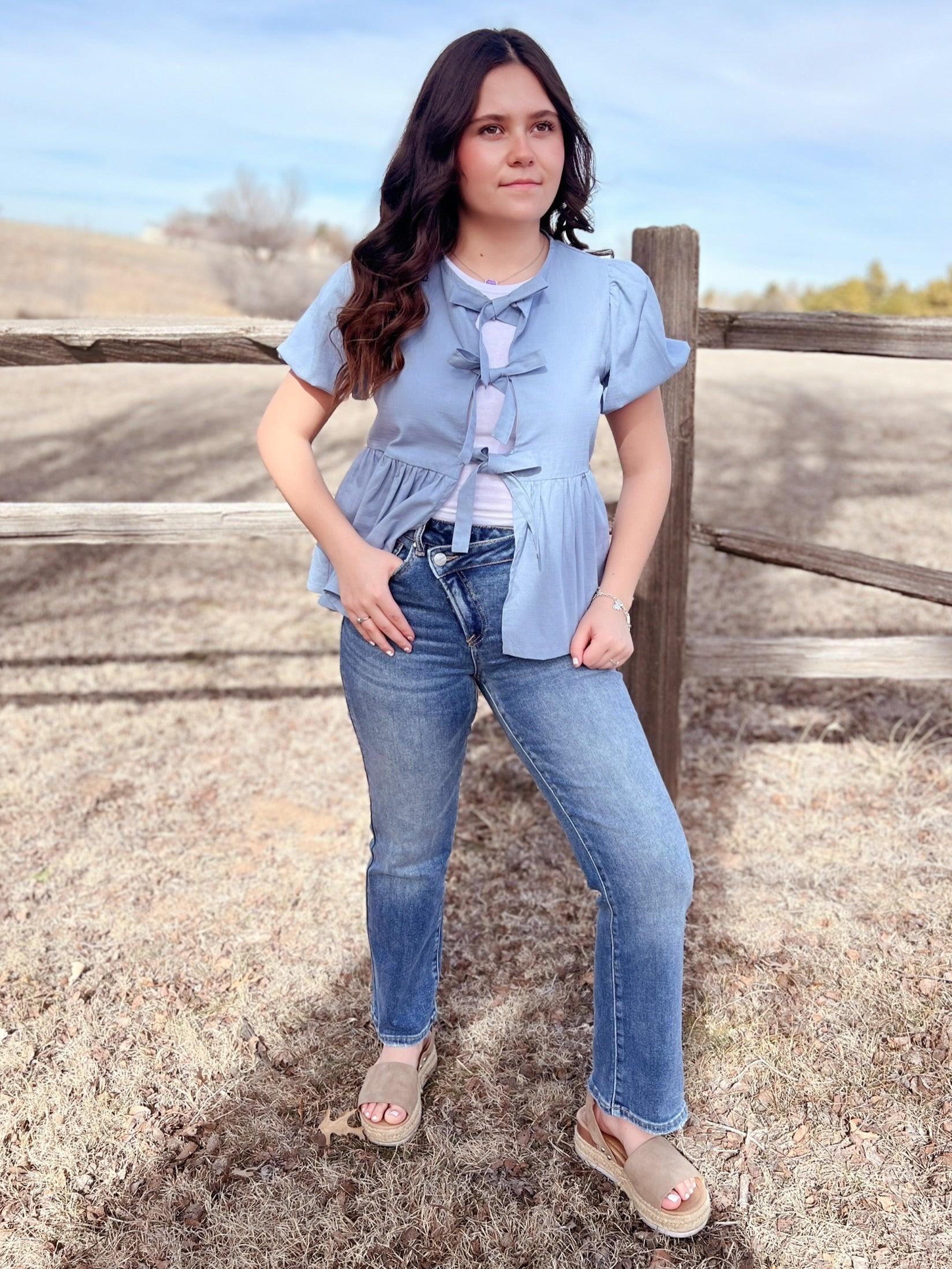 Risen Straight Leg Crossover Jeans Product Image