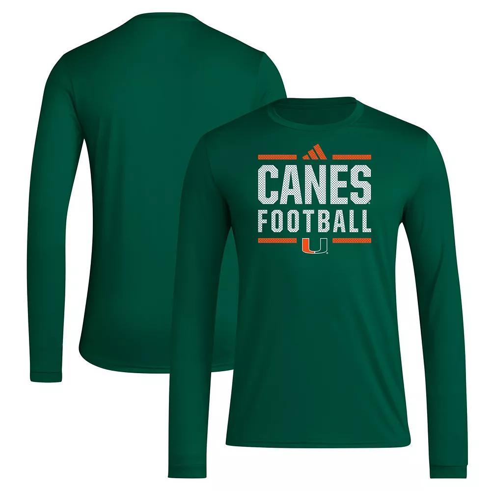Men's adidas Green Miami Hurricanes Locker Football Pre-Game AEROREADY Long Sleeve T-Shirt, Size: 2XL Product Image