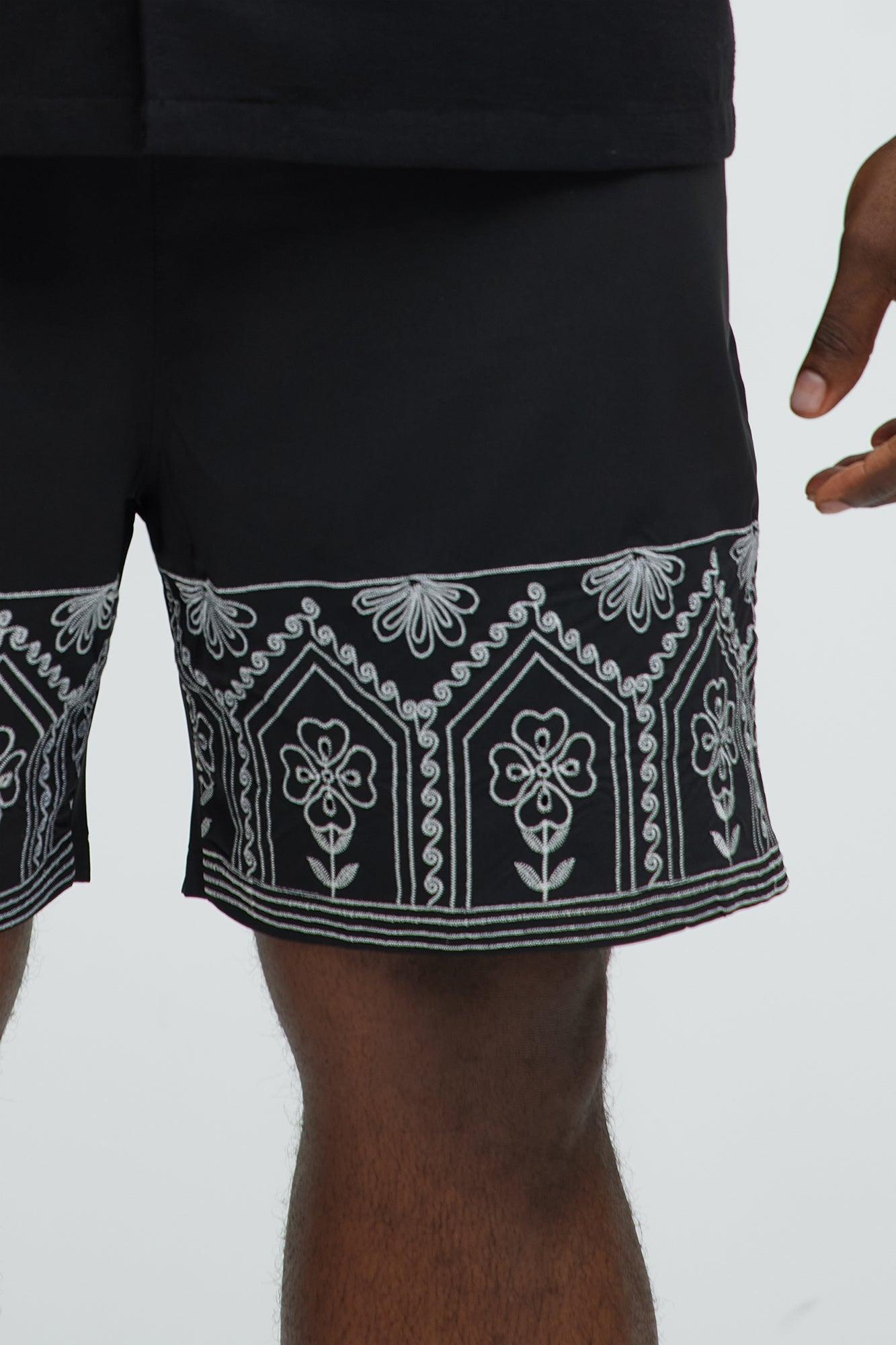 Embroidered Floral Swim Classic Trunk - Black/combo Product Image