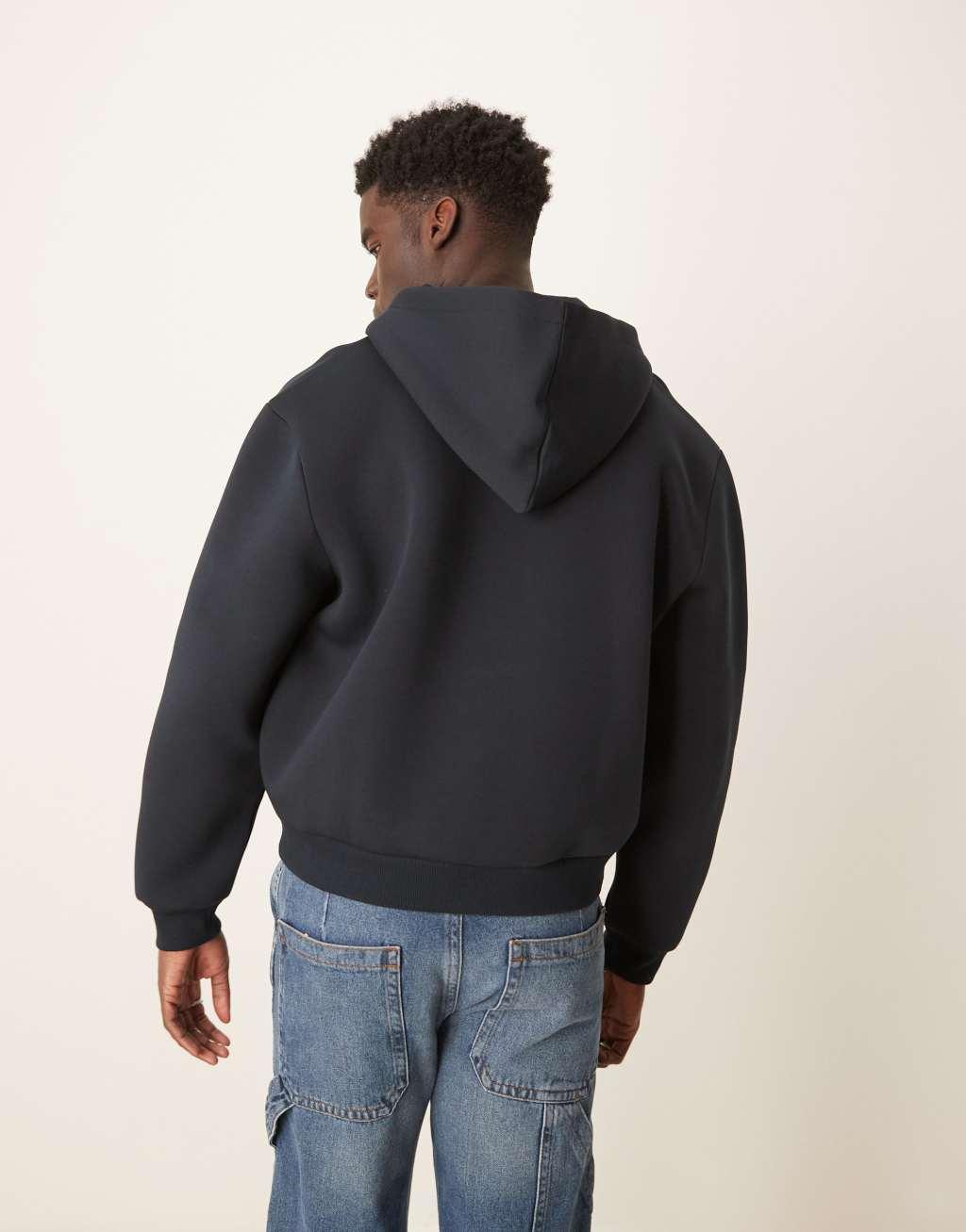 ASOS DESIGN heavyweight boxy scuba hoodie in navy Product Image