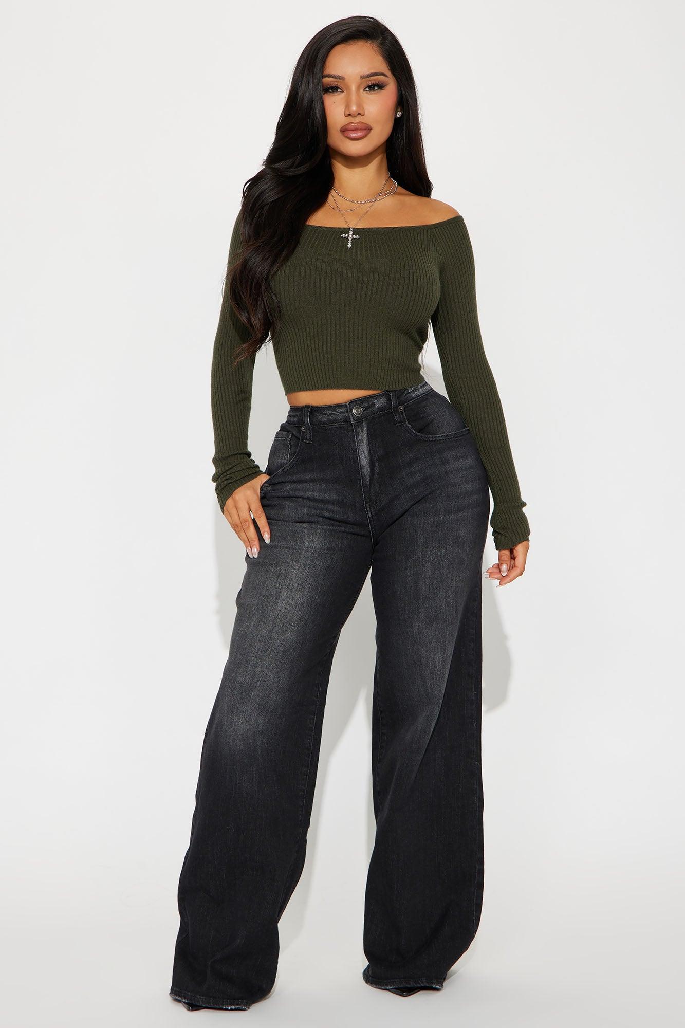 Madisyn Off Shoulder Sweater - Olive Product Image