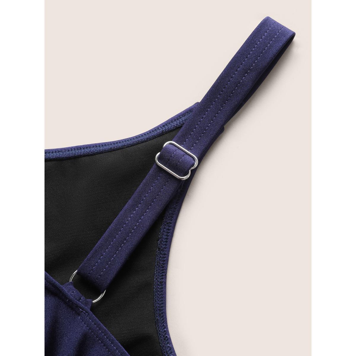 Plus Size Solid V Neck Tie Knot Adjustable Straps Swim Top Women's Swimwear Indigo Beach Tie knot High stretch Skinny V-neck Curve Swim Tops BloomChic 12/L Product Image