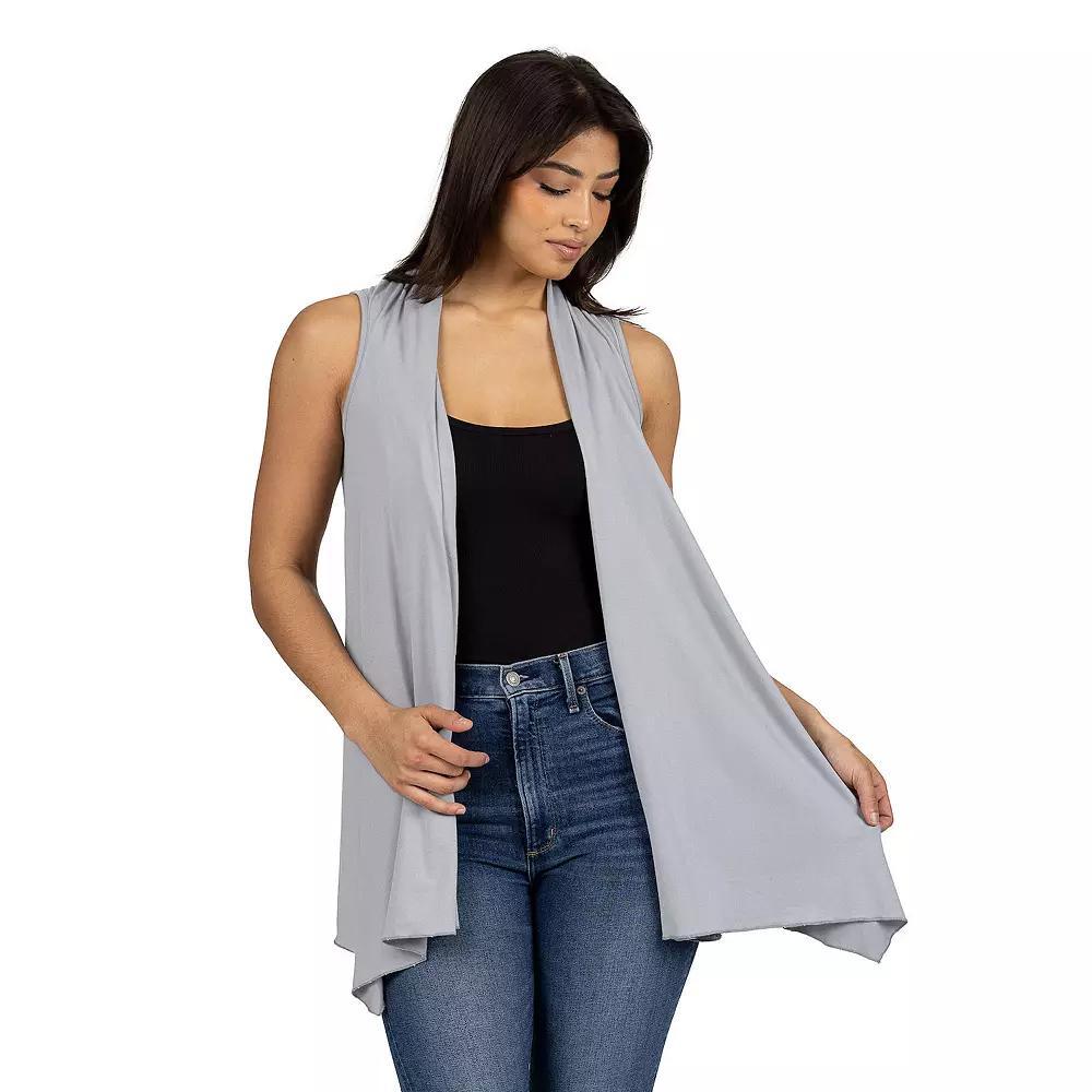 Women's 24Seven Comfort Apparel Draped Open Front Sleeveless Cardigan Vest, Size: Small, Grey Product Image