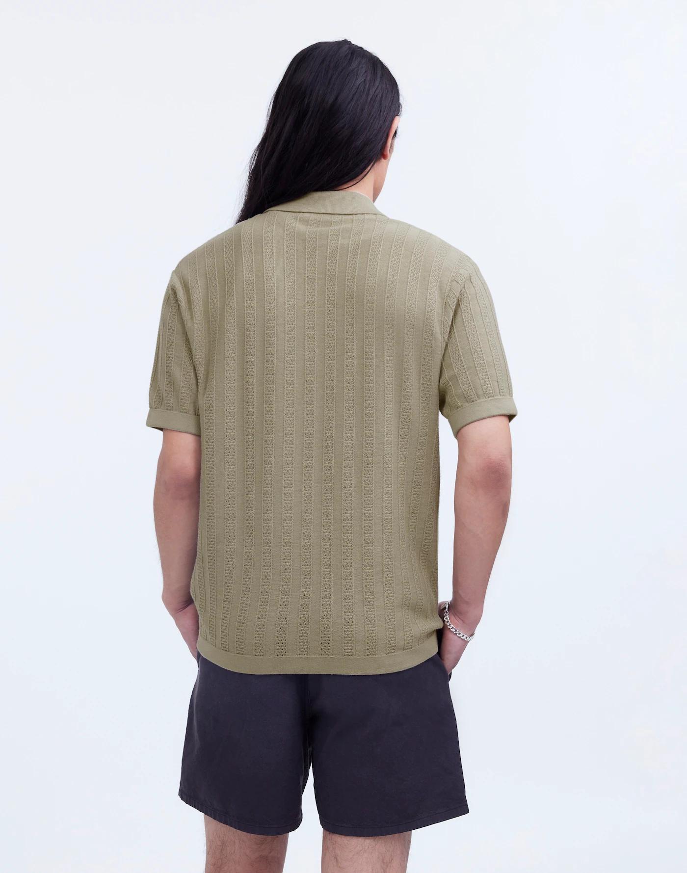 Button-Up Sweater Polo in Textured Stripe Product Image