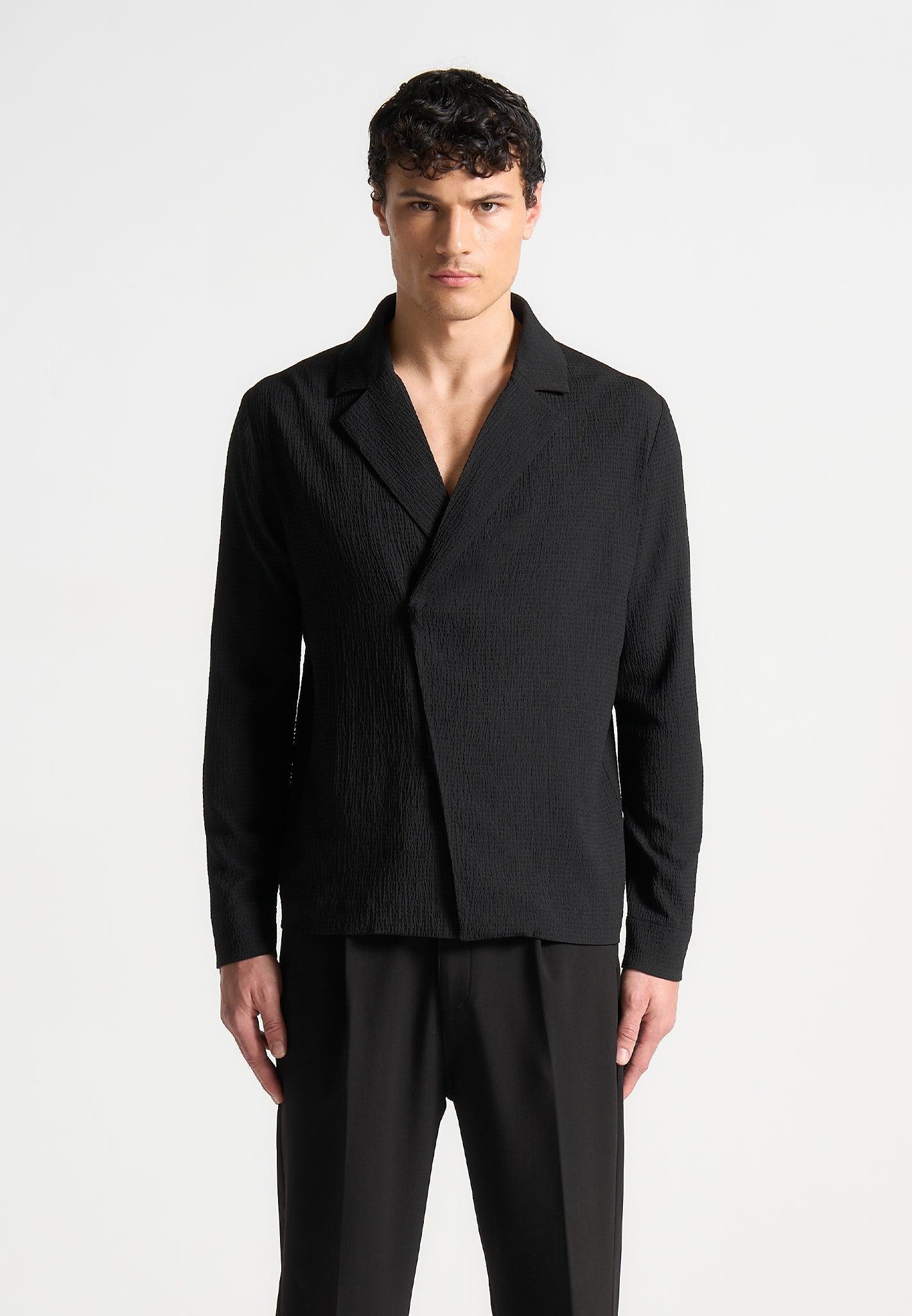 Seersucker Double Breasted Overshirt - Black Male Product Image