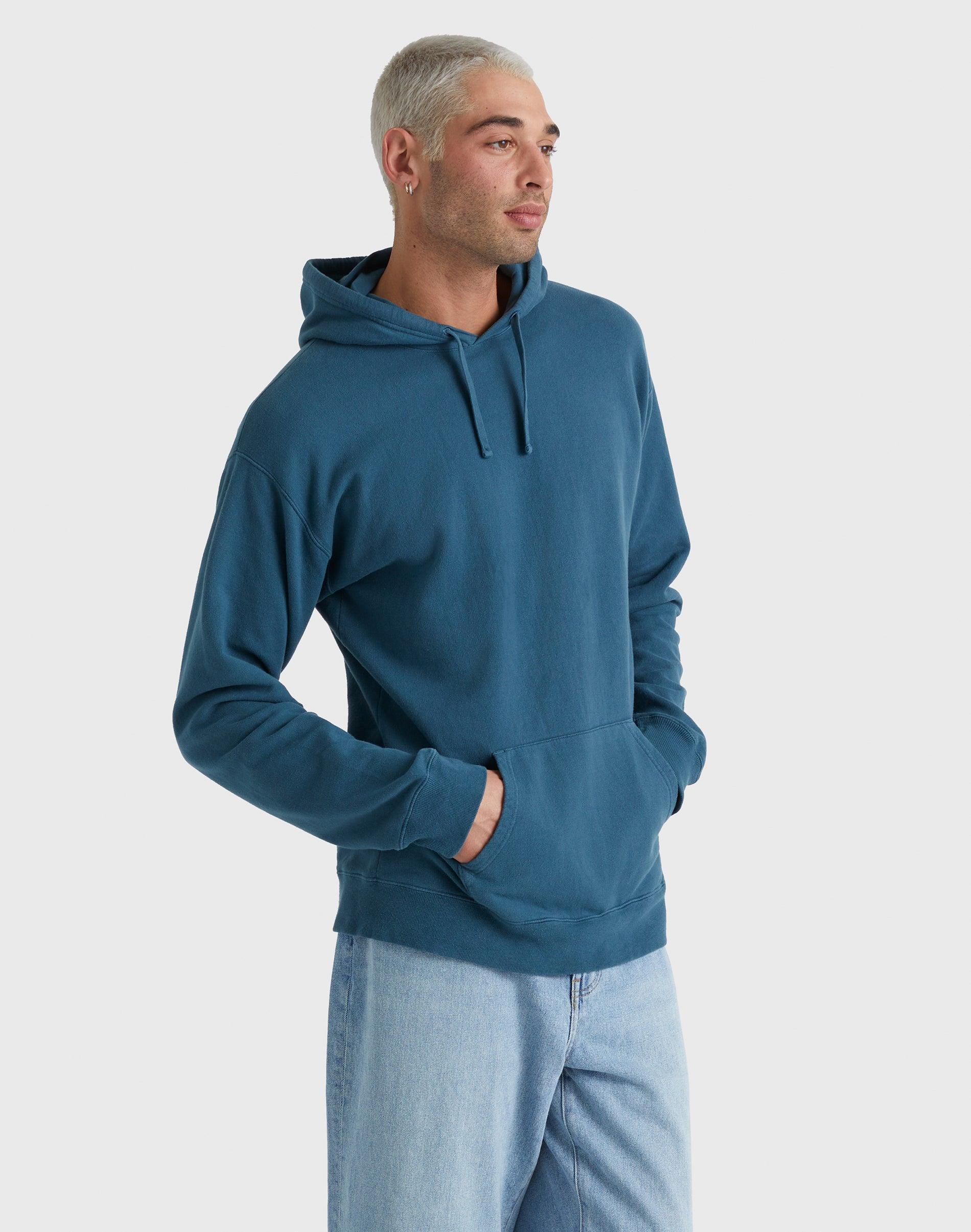 Hanes Mens Garment Dyed Fleece Hoodie Concrete Gray L Product Image