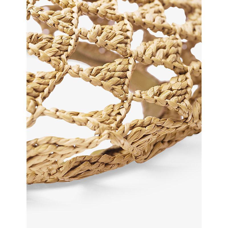 PRADA Womens Neutral Embroidered-logo Geometric-pattern Crochet Beret Product Image
