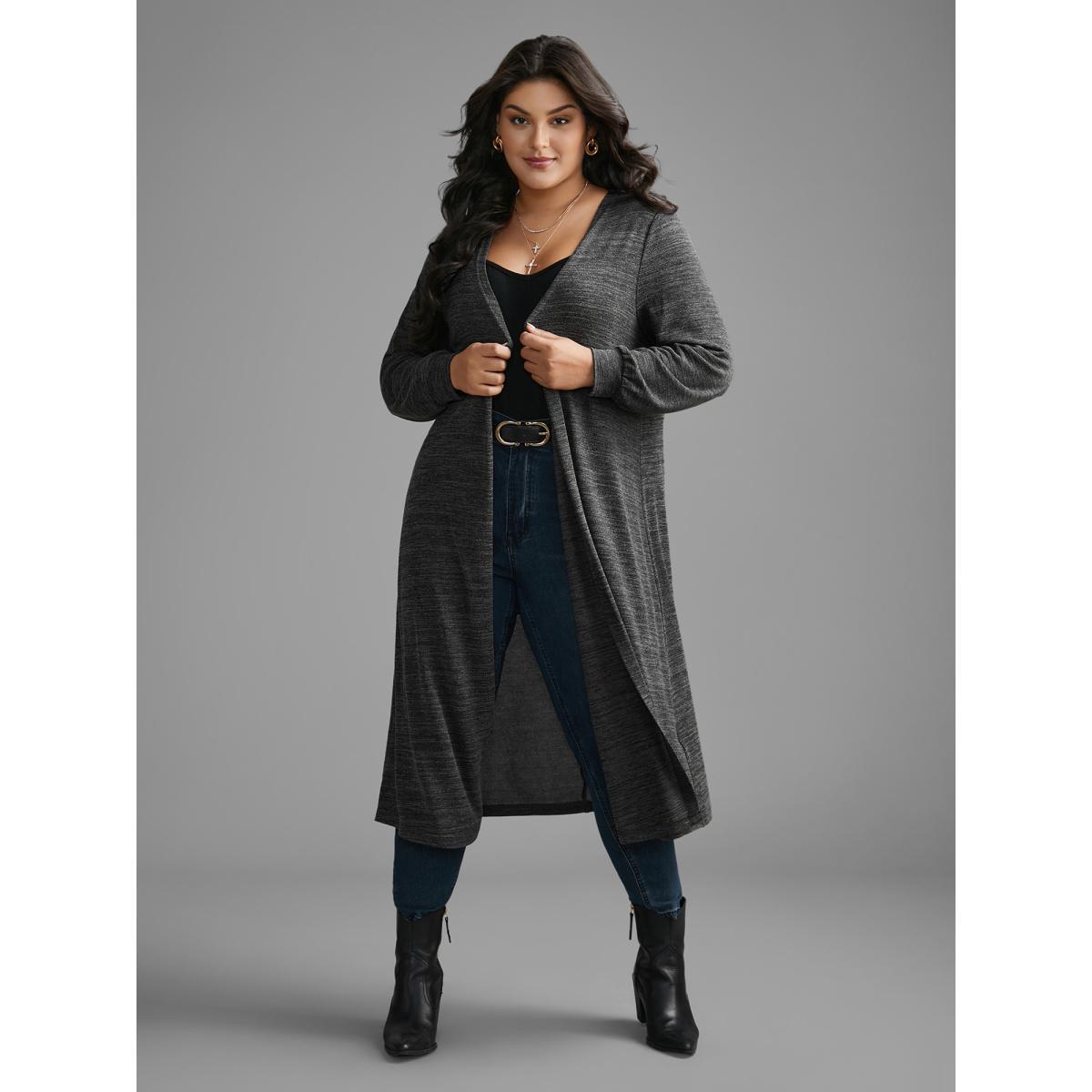 Plus Size Solid Heather Medium Stretch Knit Jacket Women DimGray Non Loose Everyday Jackets BloomChic 28/5X Product Image