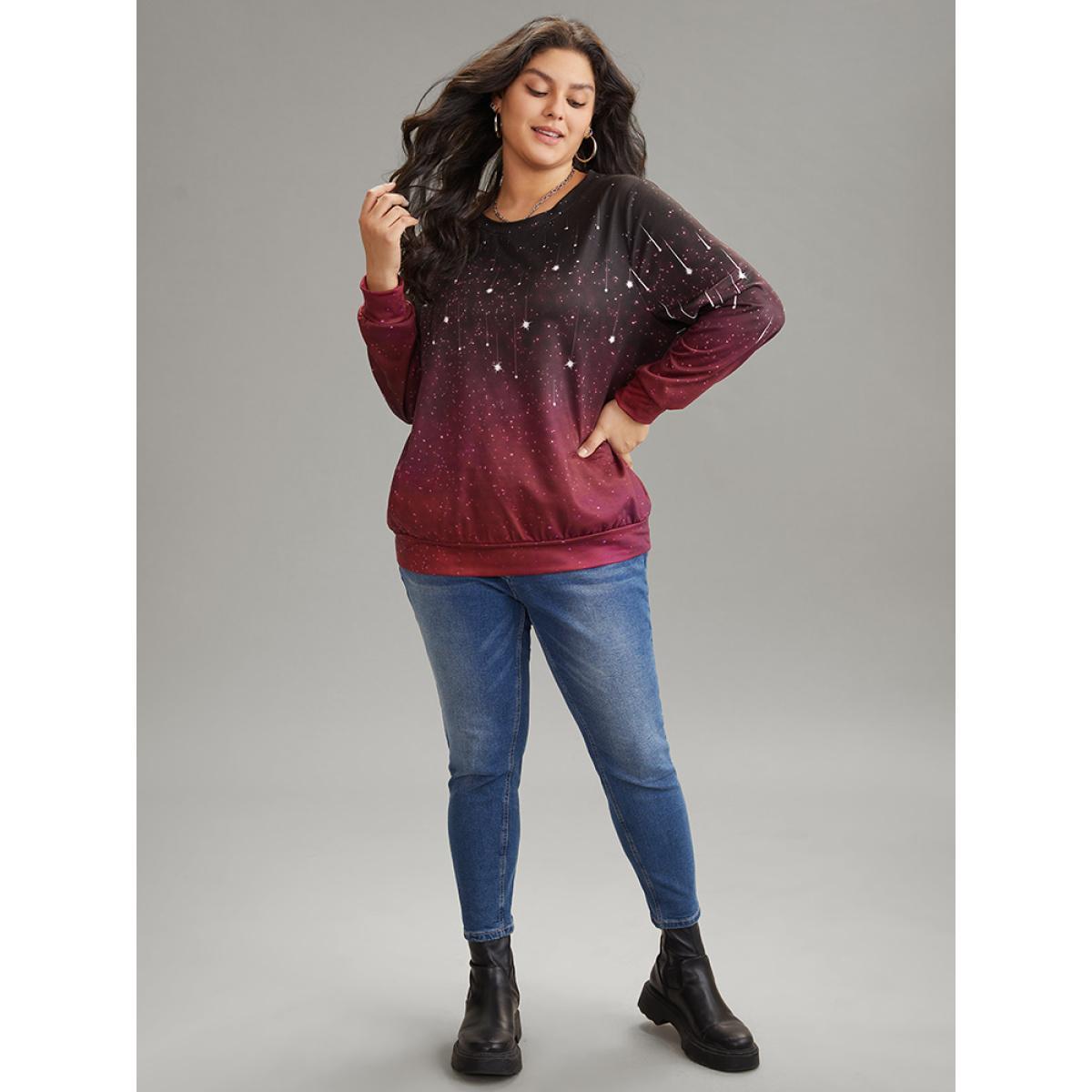 Plus Size Ombre Star Print Round Neck Sweatshirt Women Multicolor Casual Printed Round Neck Dailywear Sweatshirts BloomChic 22-24/3X Product Image