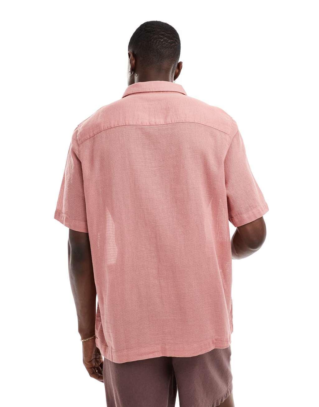ASOS DESIGN relaxed textured shirt with patch pockets in pink Product Image