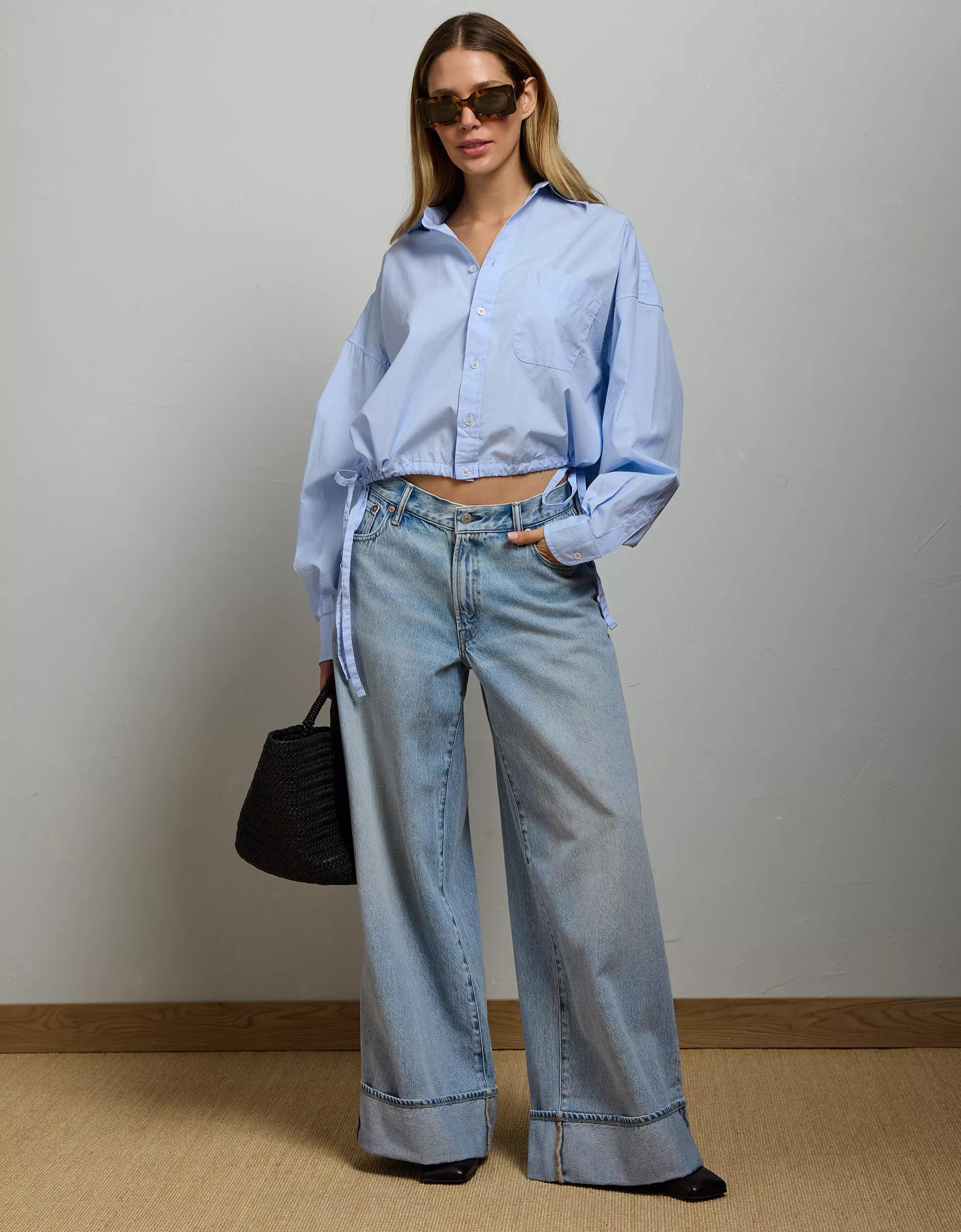 AE77 Premium Poplin Long-Sleeve Button-Up Bubble Shirt Product Image
