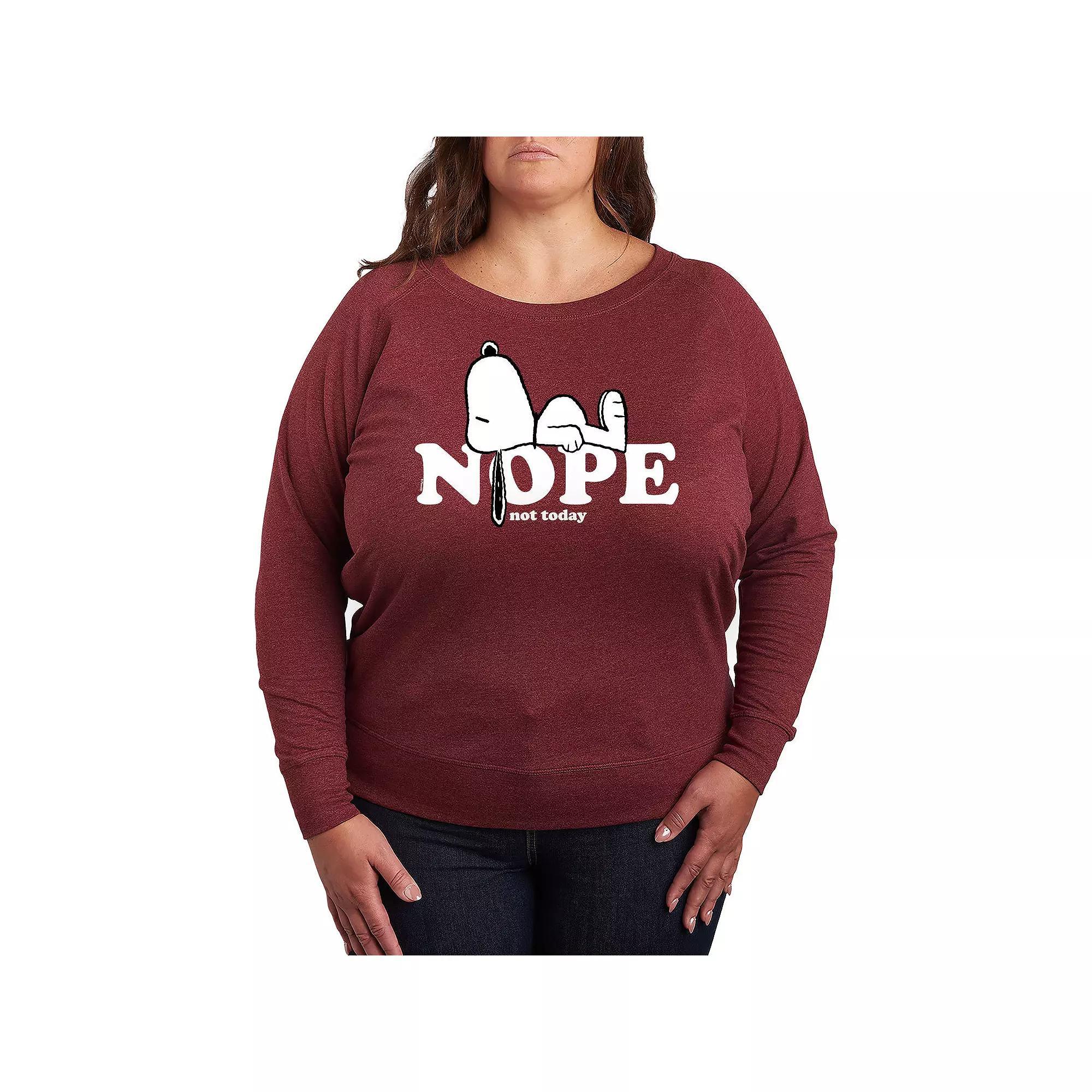 Women's Peanuts Snoopy Nope Art French Terry Long Sleeve Tee, Girl's, Size: Small, Grey Dark Red Product Image