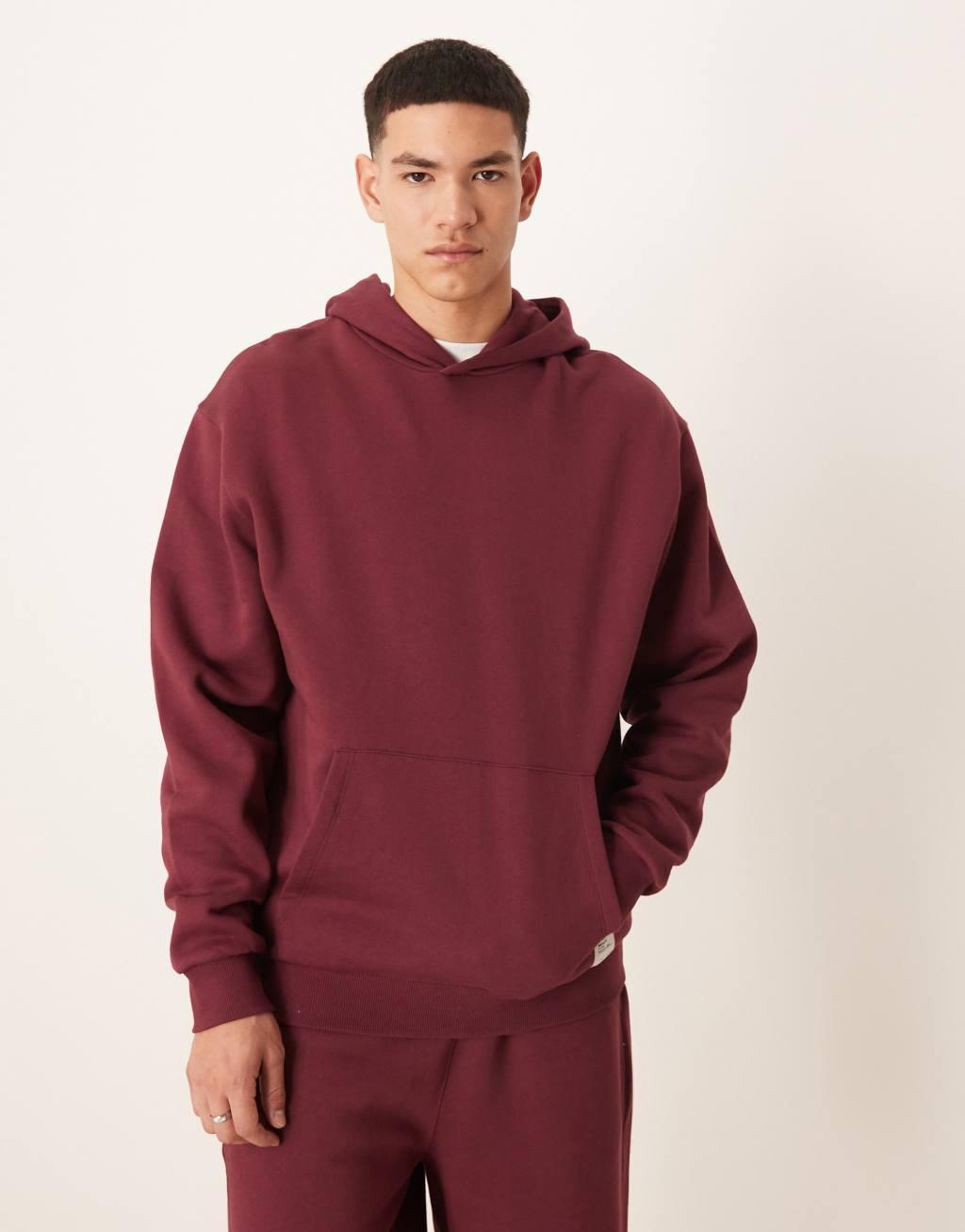 ASOS DESIGN oversized hoodie with text prints in burgundy - part of a set Product Image