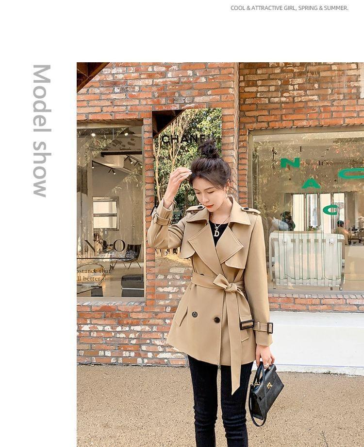 Collared Plain Double Breasted Trench Jacket Product Image