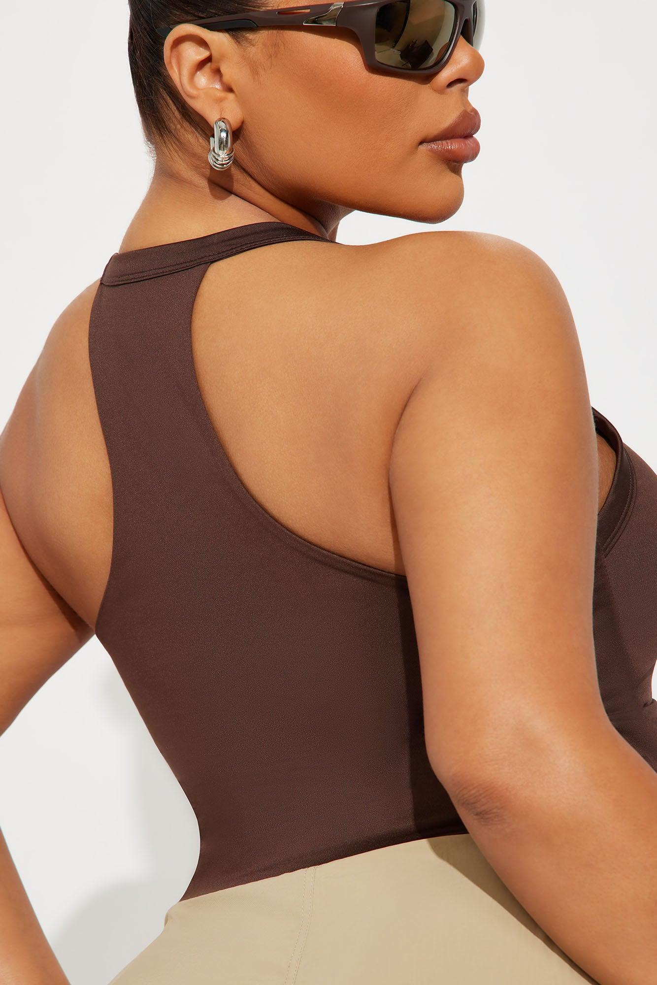 Contour Double Lined V-Neck Tank Top - Chocolate Product Image