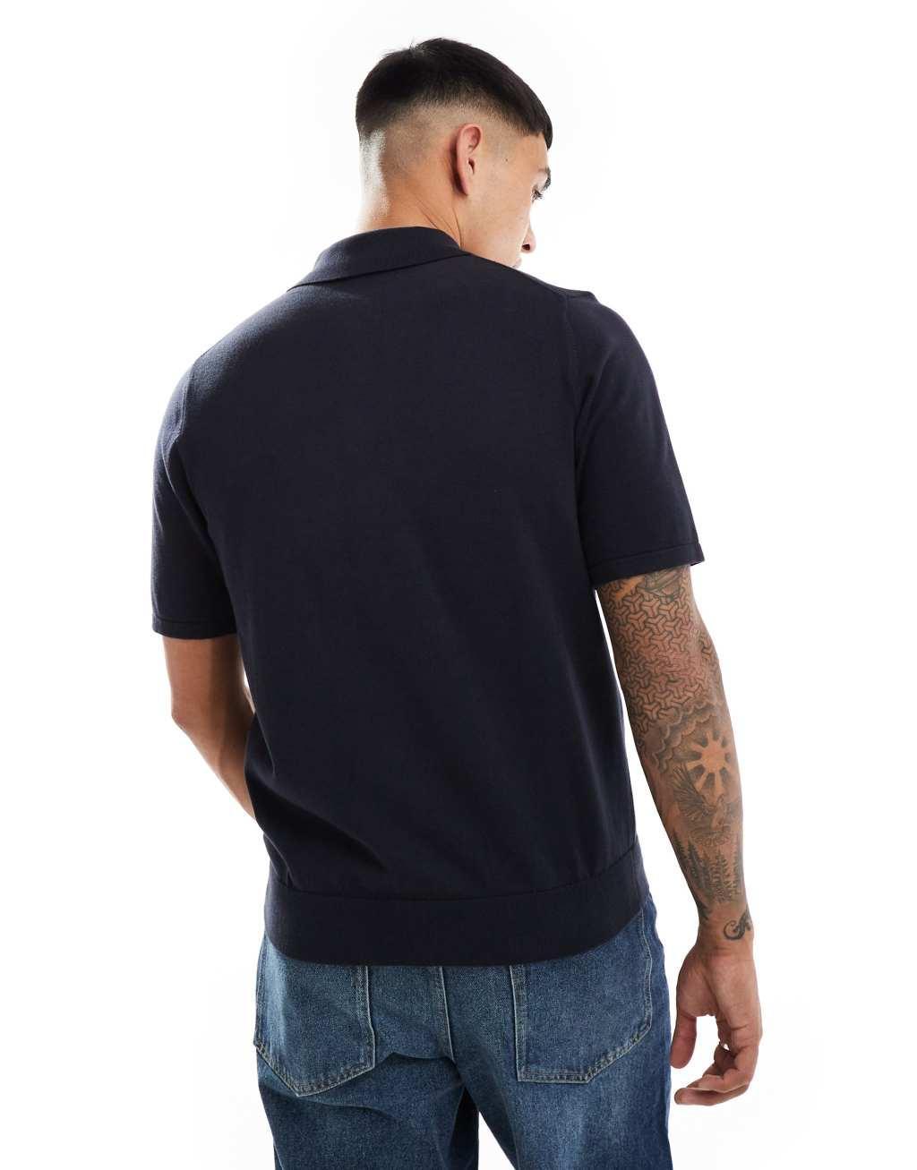 PS Paul Smith knit polo with zebra logo in navy Product Image