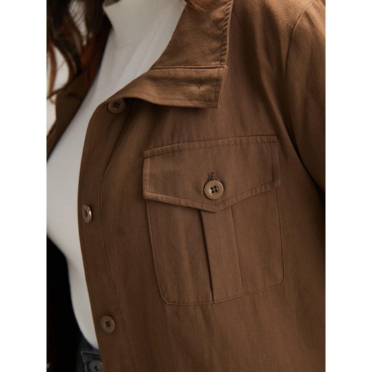 Plus Size Plain Roll Tab Sleeve Button Down Coat Women Bronze Casual Plain Ladies Dailywear Winter Coats BloomChic 30/6X Product Image