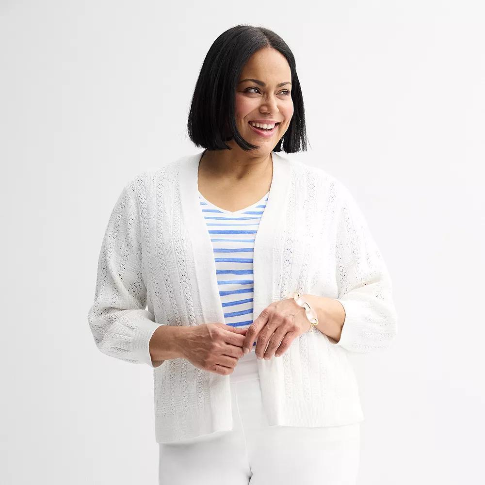 Plus Size Croft & Barrow® Pointelle Basket Open Front Cardigan, Women's, Size: 4XL, White Product Image