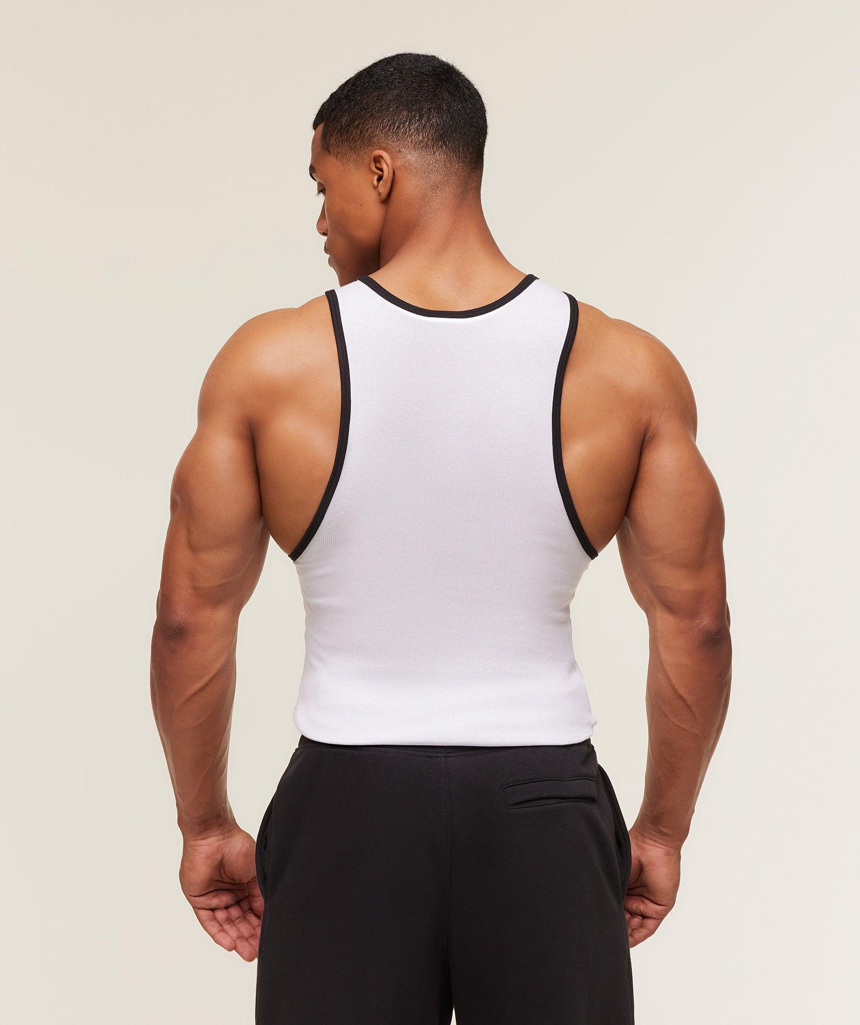Gymshark Ribbed Tank 1PK - White/Black Male Product Image