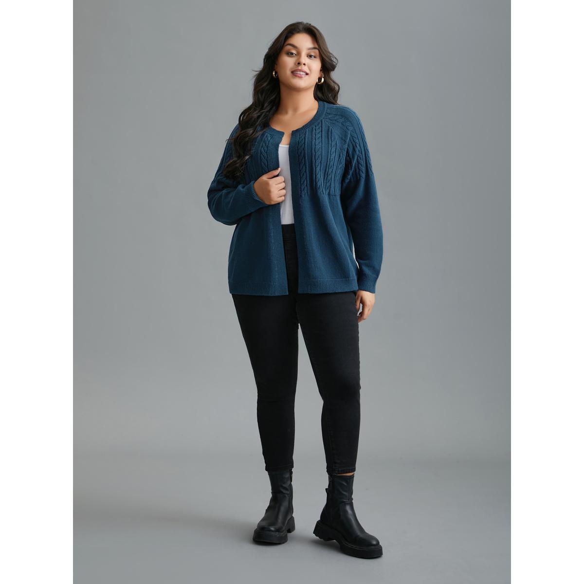 Plus Size Supersoft Essentials Cable Knit Open-Front Cardigan Aegean Women Casual Loose Long Sleeve Everyday Cardigans BloomChic 12/L Product Image