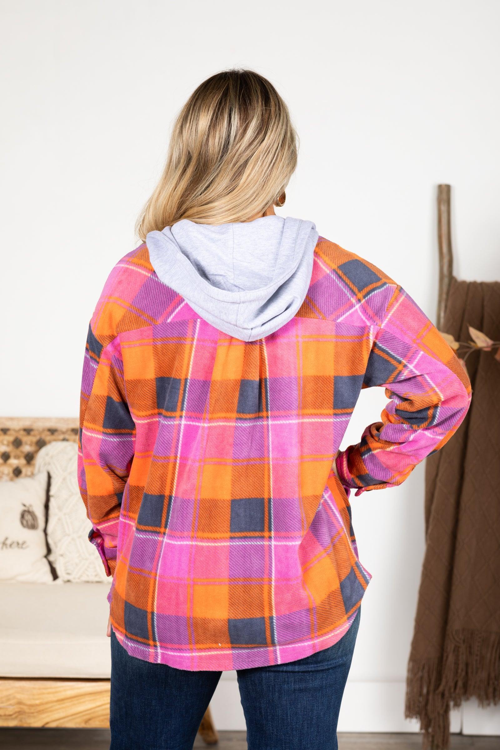 Plaid Fleece Shacket With Hood Product Image