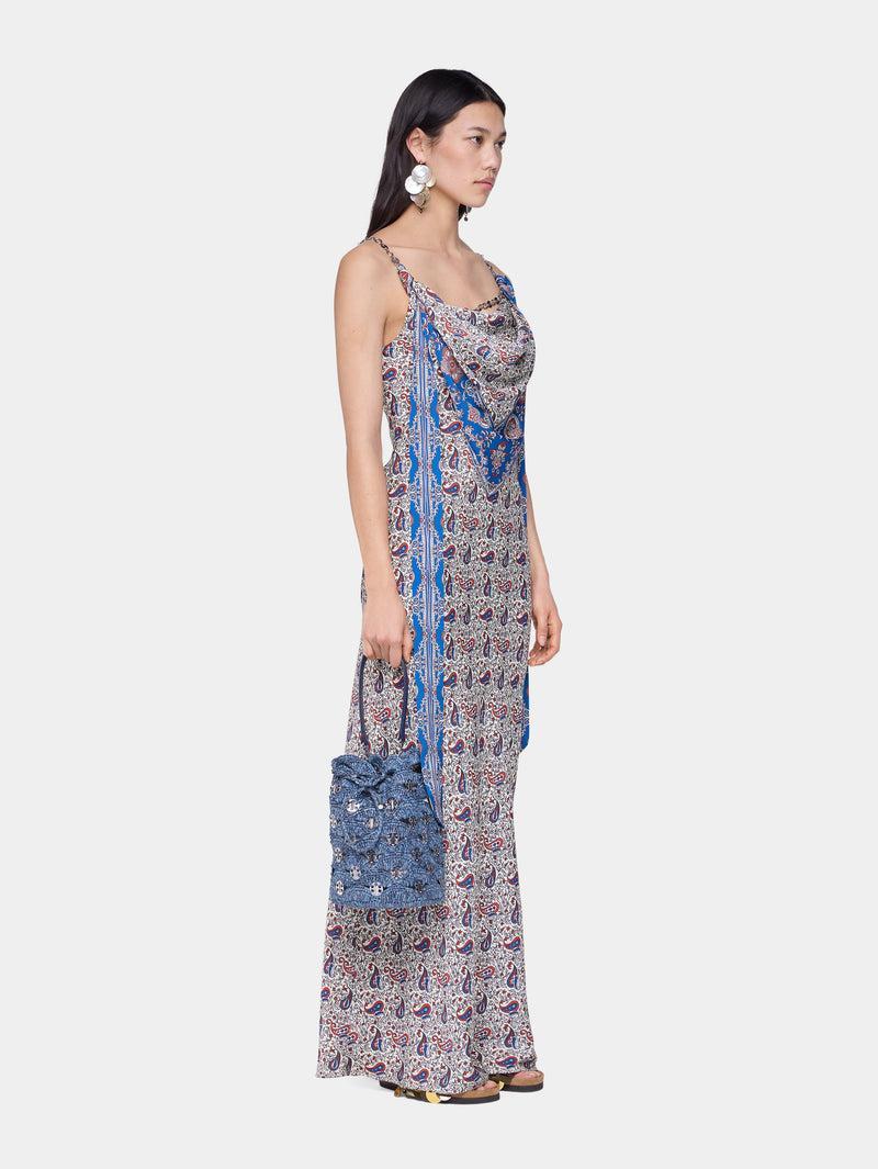 DENIM BLUE RAFFIA BUCKET BAG Product Image