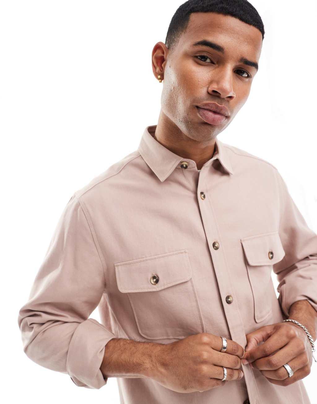 ASOS DESIGN cotton overshirt in dusty pink Product Image