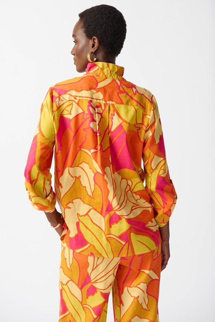 Linen Blend Floral Print Trapeze Blouse Product Image