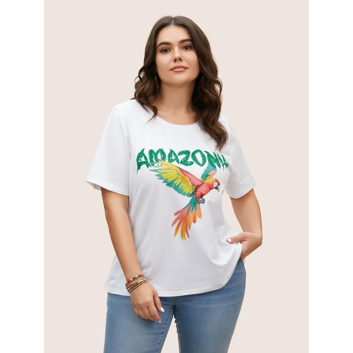 Plus Size Animal Print Contrast Round Neck T-shirt White Women Resort Contrast Animals Round Neck Vacation T-shirts BloomChic 22-24/3X Product Image