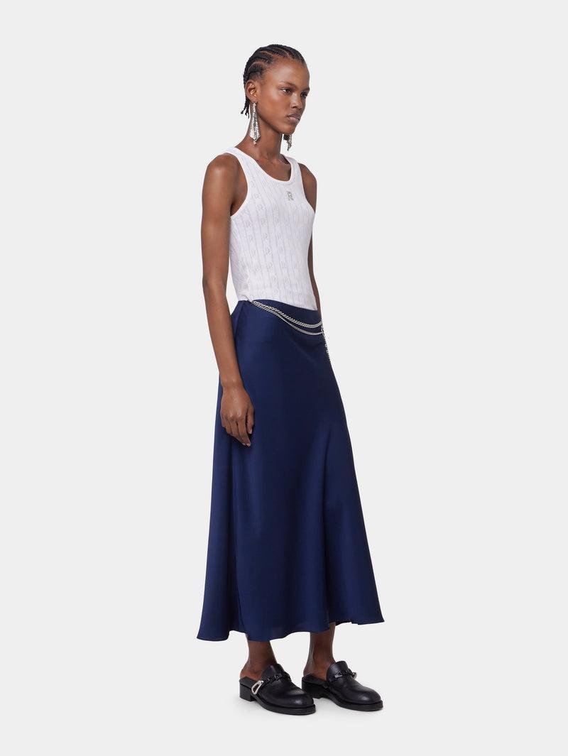 BLUE NAVY LONG SKIRT IN SATIN Product Image