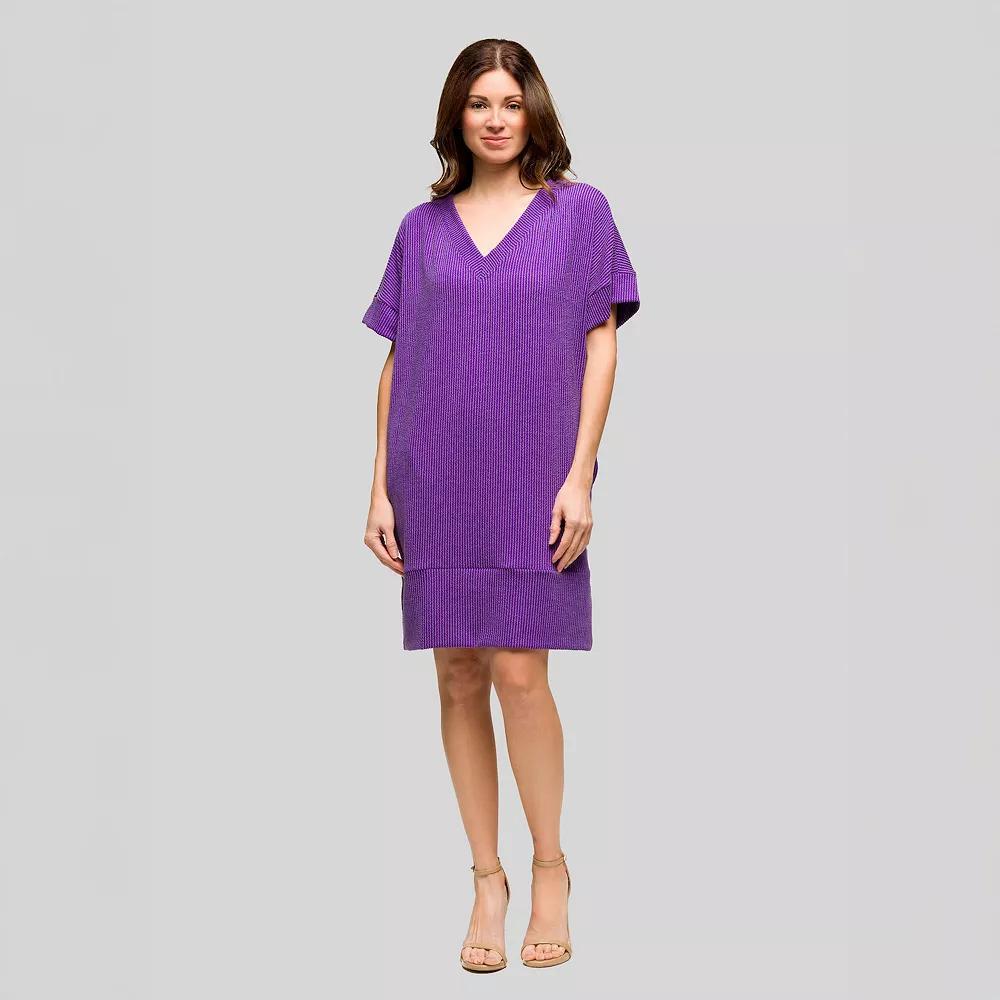 Women's 24Seven Comfort Apparel Loose Fit V-Neck Short Sleeve Pocket T-Shirt Dress, Size: Small, Green Product Image