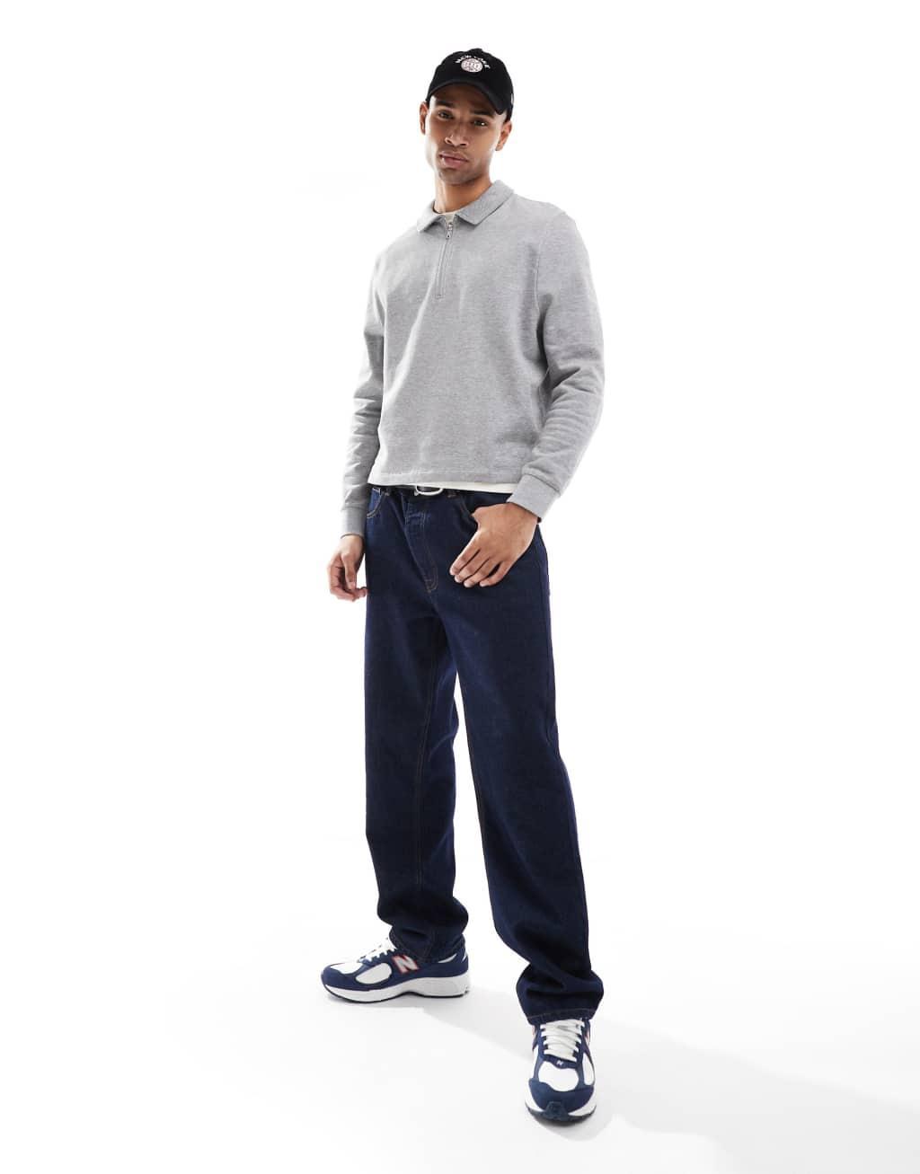 ASOS DESIGN boxy sweatshirt with zip in gray heather Product Image
