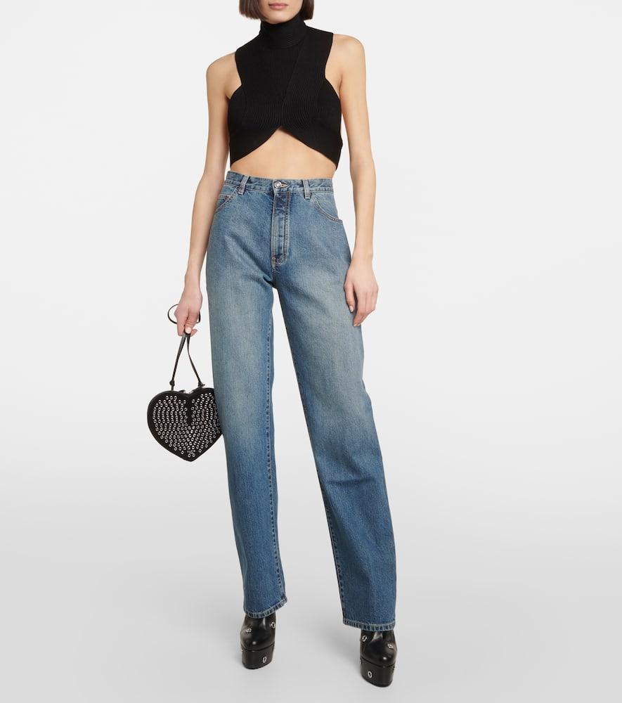 ALAÏA Ribbed-knit Halterneck Crop Top In Black Product Image