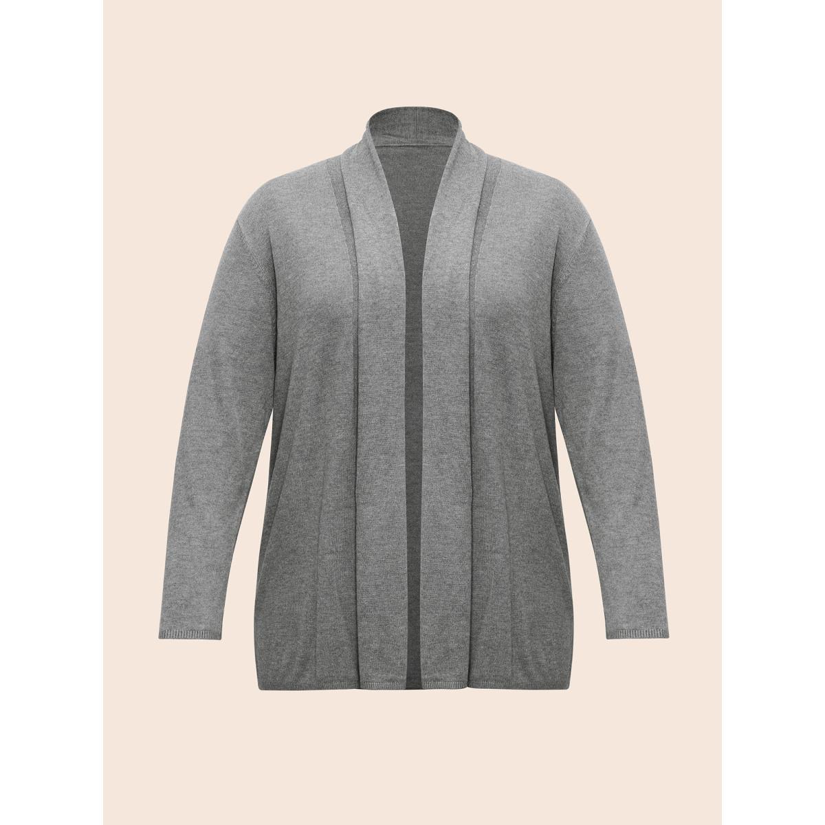 Plus Size Supersoft Essentials Plain Lapel Collar Drape Cardigan DimGray Women Casual Loose Long Sleeve Everyday Cardigans BloomChic 28/5X Product Image