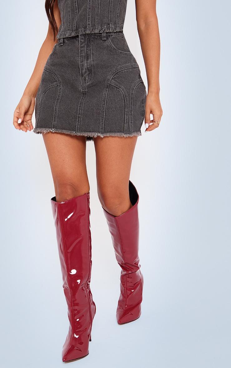 Petite Washed Grey Denim Seam Detail Mini Skirt Product Image