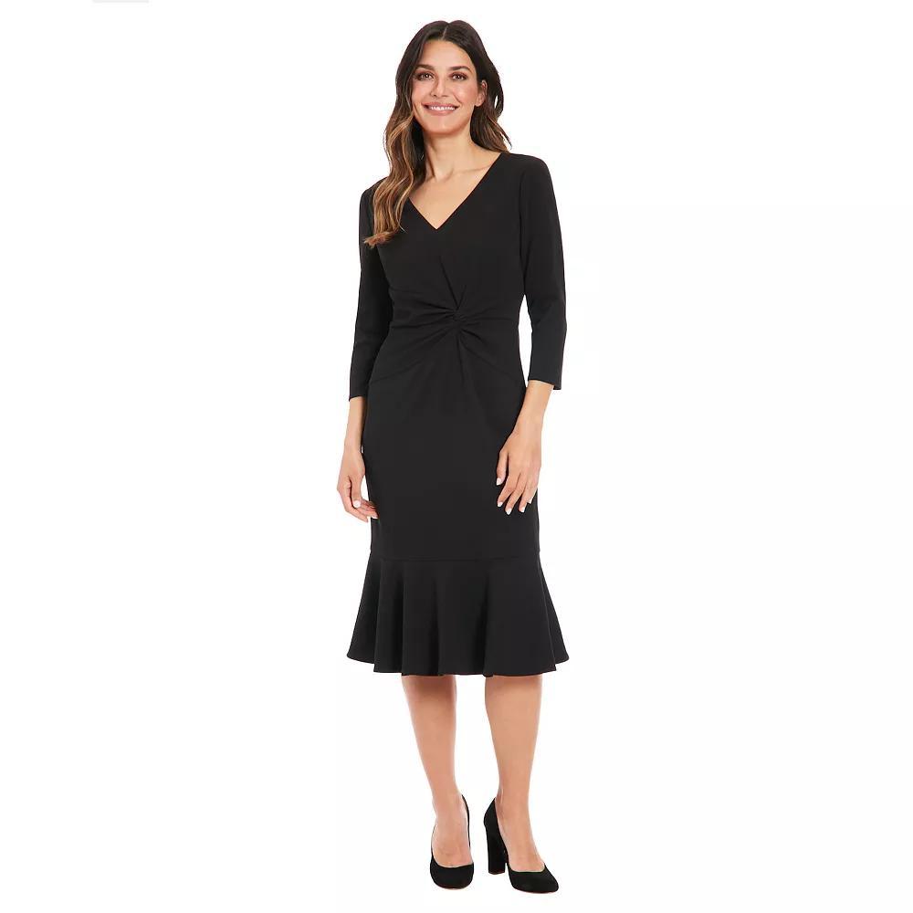 Women's London Times V-Neck Side Twist Midi Dress, Size: 4, Black Product Image