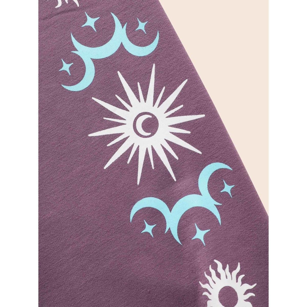 Plus Size Moon & Star Drop Shoulder Sweatshirt Women Mauve Casual Patchwork Round Neck Everyday Sweatshirts BloomChic 28/5X Product Image